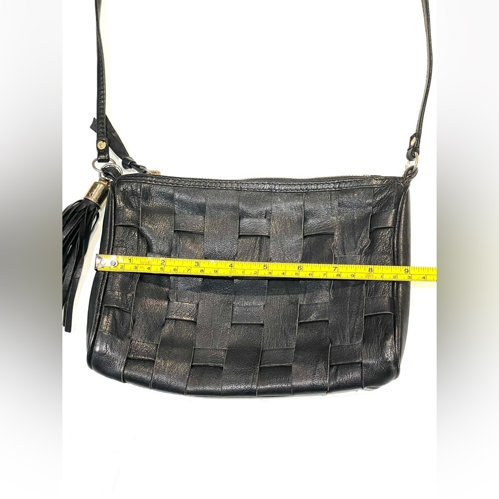 Black Topshop Real Leather Basket Weave Crossbody/Shoulder Bag/Purse with Tassel - Picture 5 of 11